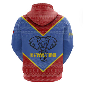 Elephant Eswatini Hoodie Swaziland Shield Tribal Pattern and National Flag