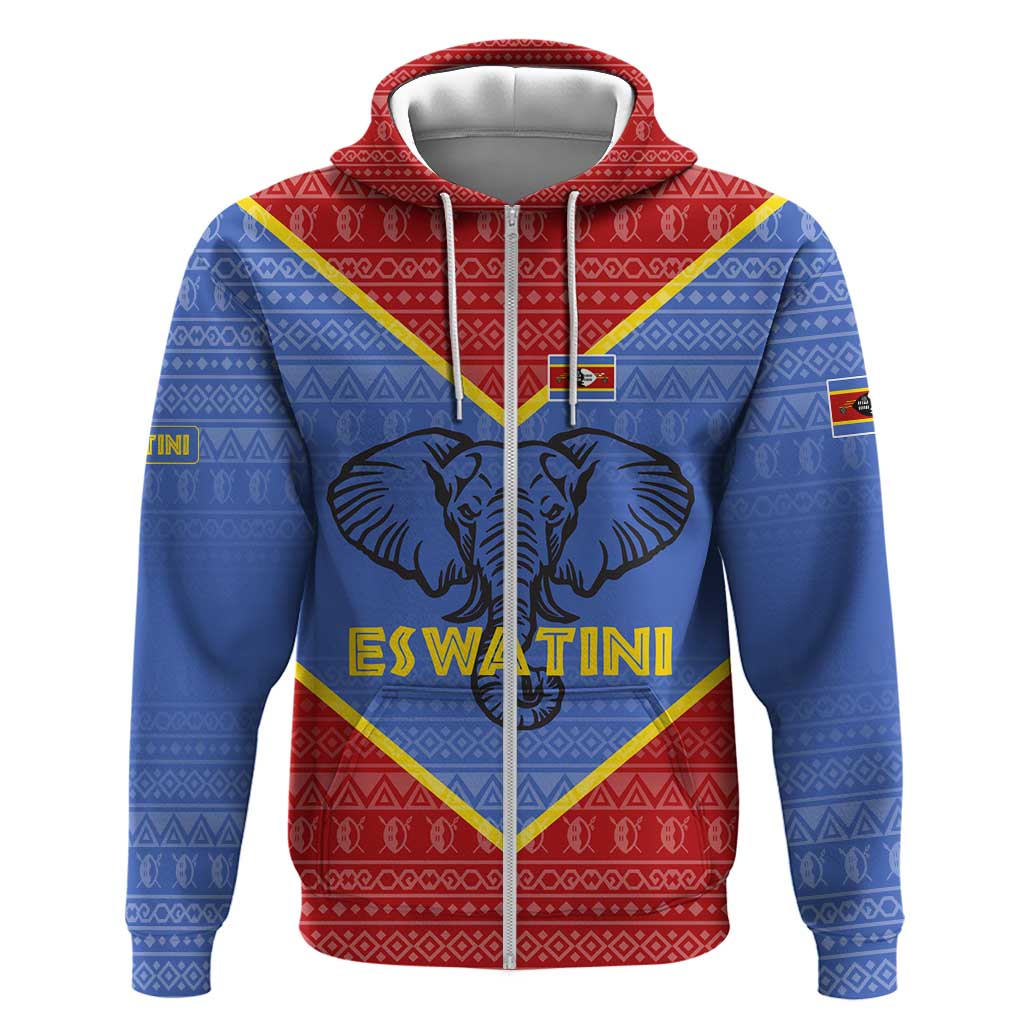 Elephant Eswatini Hoodie Swaziland Shield Tribal Pattern and National Flag