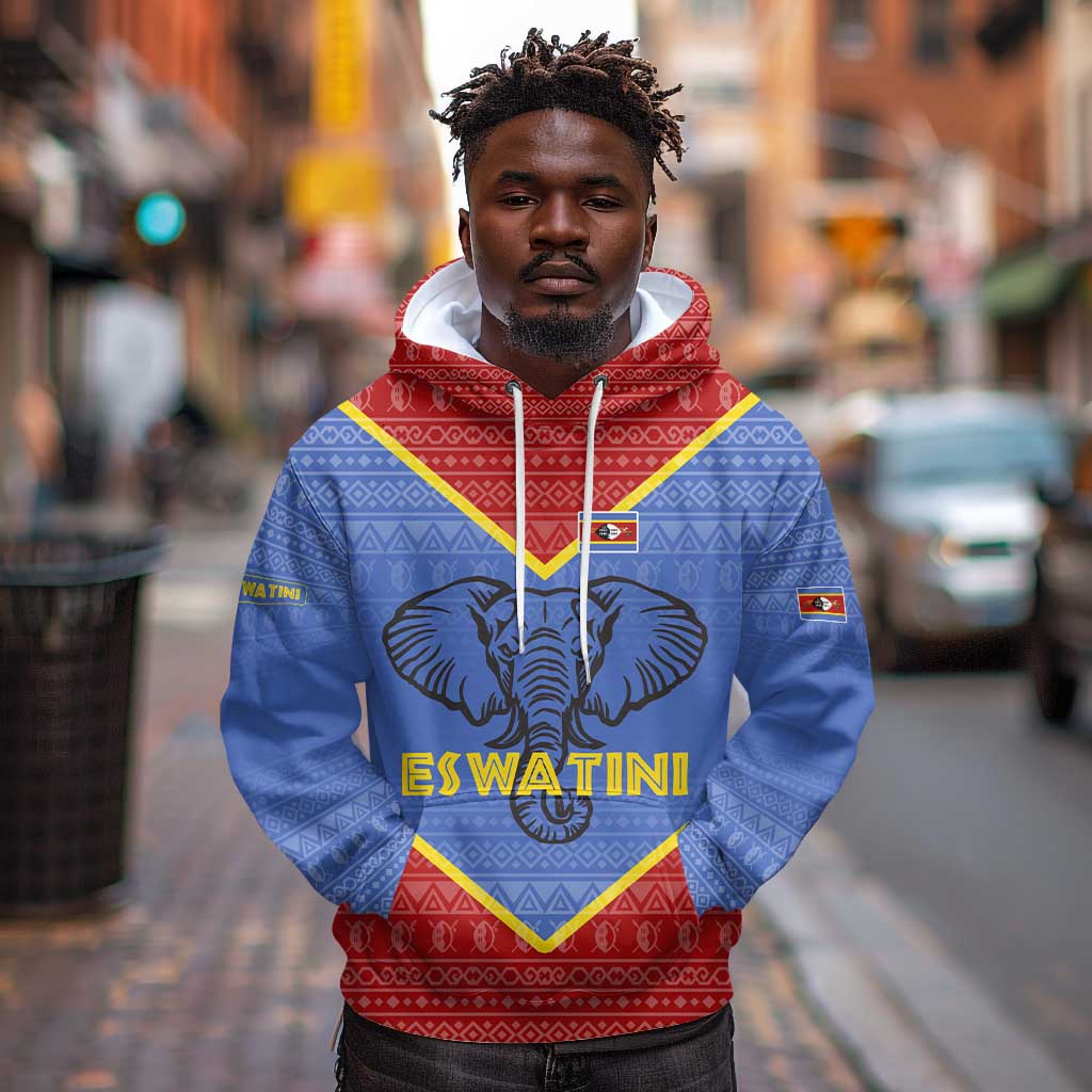 Elephant Eswatini Hoodie Swaziland Shield Tribal Pattern and National Flag
