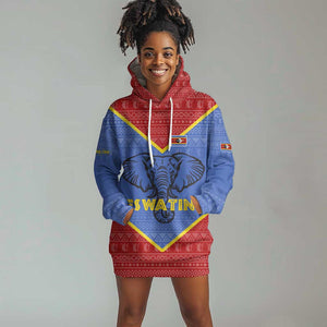 Elephant Eswatini Hoodie Dress Swaziland Shield Tribal Pattern and National Flag