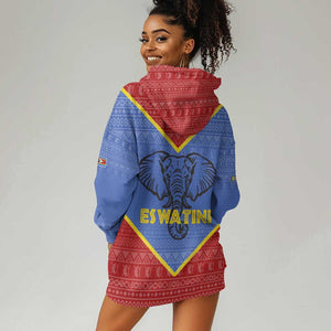 Elephant Eswatini Hoodie Dress Swaziland Shield Tribal Pattern and National Flag
