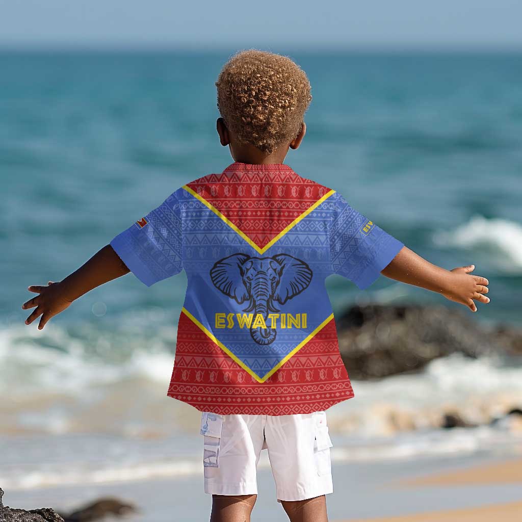 Elephant Eswatini Kid Hawaiian Shirt Swaziland Shield Tribal Pattern and National Flag