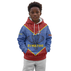 Elephant Eswatini Kid Hoodie Swaziland Shield Tribal Pattern and National Flag