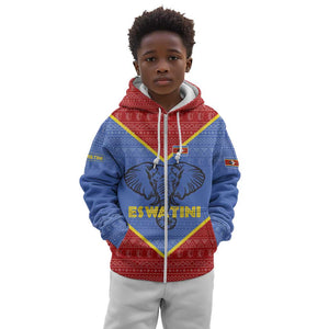 Elephant Eswatini Kid Hoodie Swaziland Shield Tribal Pattern and National Flag