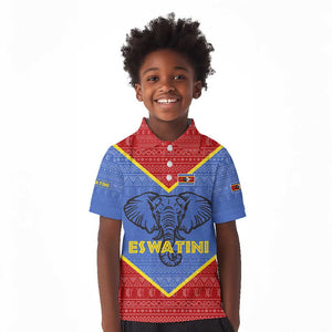 Elephant Eswatini Kid Polo Shirt Swaziland Shield Tribal Pattern and National Flag