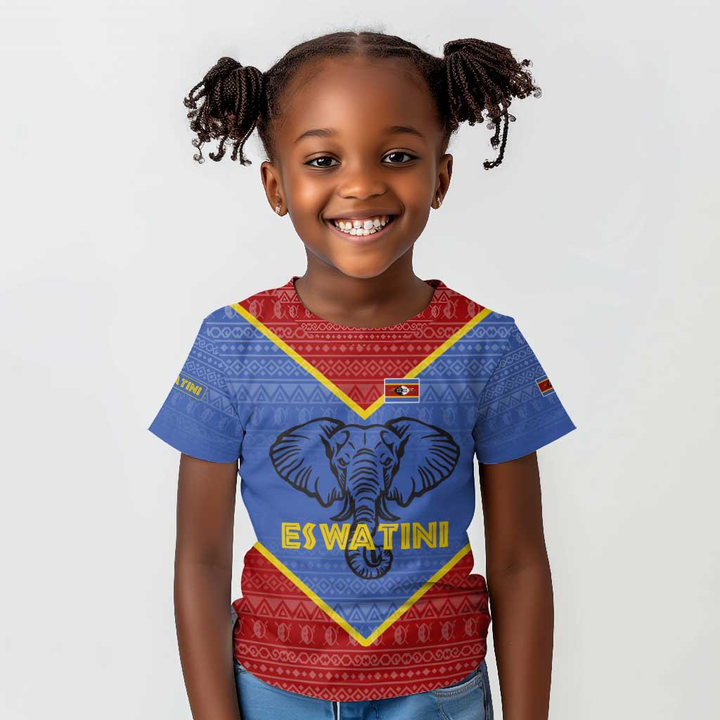 Elephant Eswatini Kid T shirt Swaziland Shield Tribal Pattern and National Flag
