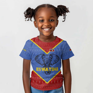 Elephant Eswatini Kid T shirt Swaziland Shield Tribal Pattern and National Flag