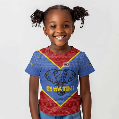 Elephant Eswatini Kid T shirt Swaziland Shield Tribal Pattern and National Flag