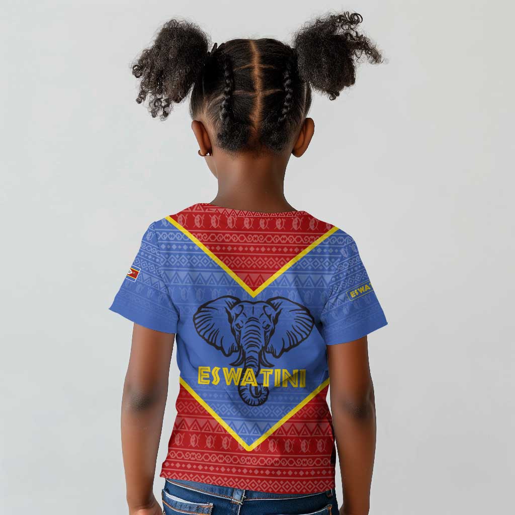 Elephant Eswatini Kid T shirt Swaziland Shield Tribal Pattern and National Flag