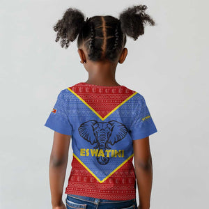 Elephant Eswatini Kid T shirt Swaziland Shield Tribal Pattern and National Flag