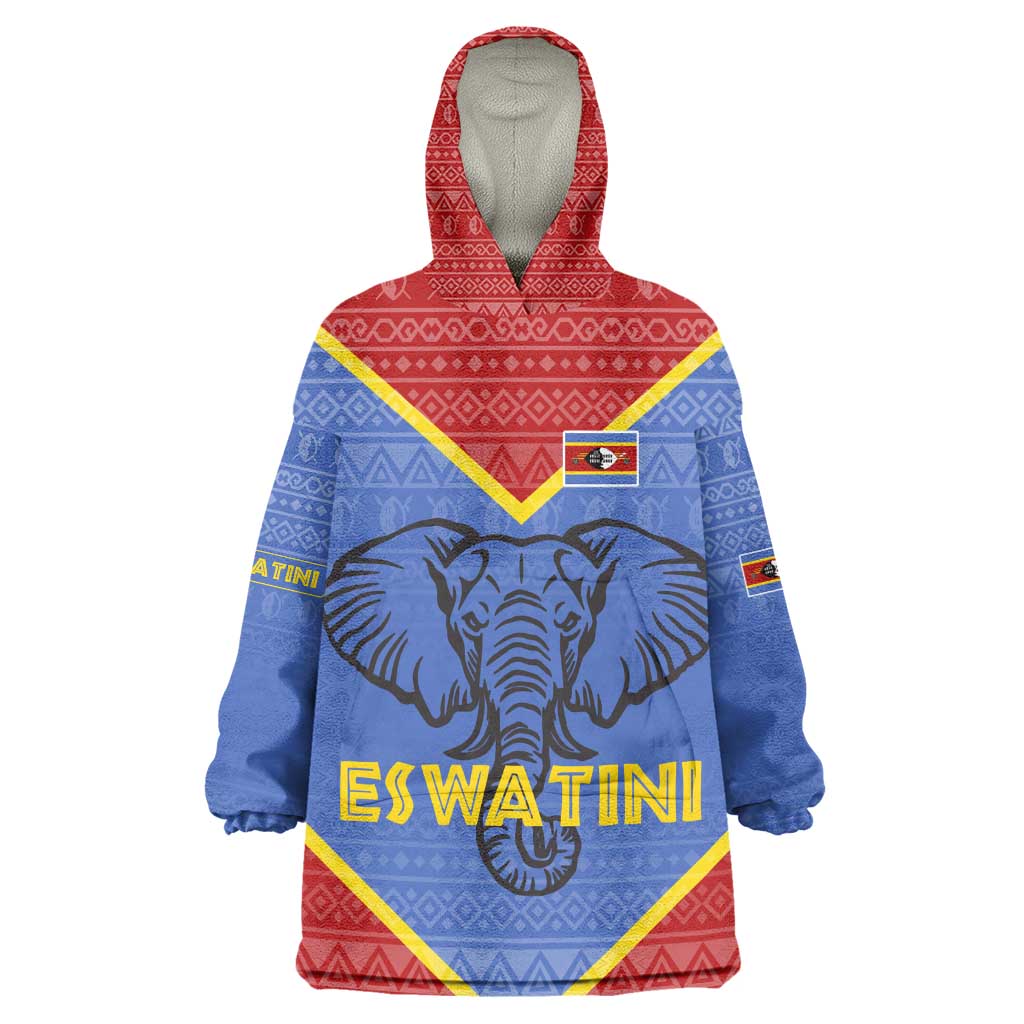 Elephant Eswatini Kid Wearable Blanket Hoodie Swaziland Shield Tribal Pattern and National Flag
