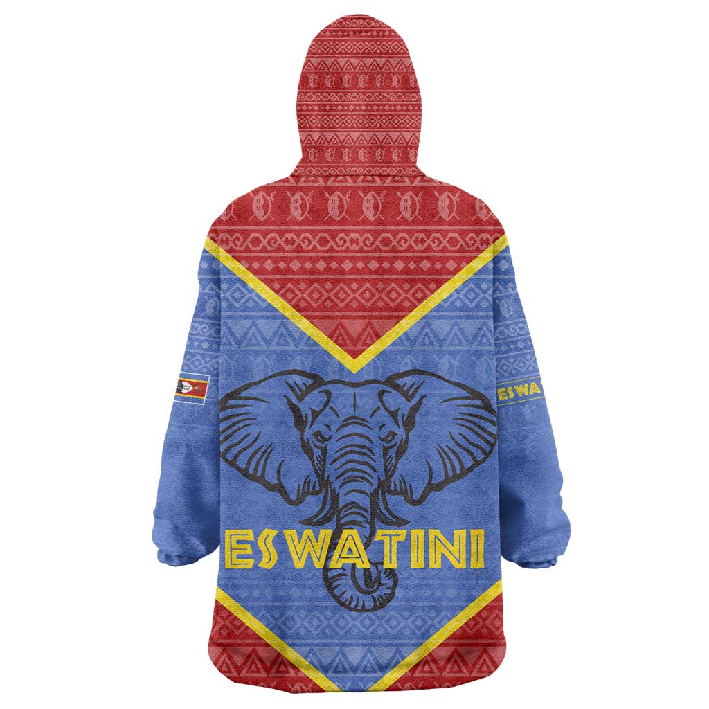 Elephant Eswatini Kid Wearable Blanket Hoodie Swaziland Shield Tribal Pattern and National Flag