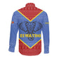 Elephant Eswatini Long Sleeve Button Shirt Swaziland Shield Tribal Pattern and National Flag