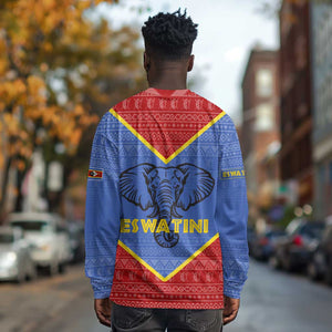 Elephant Eswatini Long Sleeve Shirt Swaziland Shield Tribal Pattern and National Flag