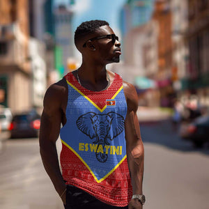 Elephant Eswatini Men Tank Top Swaziland Shield Tribal Pattern and National Flag