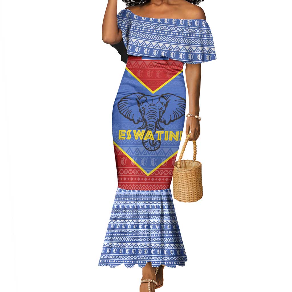 Elephant Eswatini Mermaid Dress Swaziland Shield Tribal Pattern and National Flag