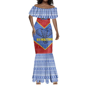Elephant Eswatini Mermaid Dress Swaziland Shield Tribal Pattern and National Flag