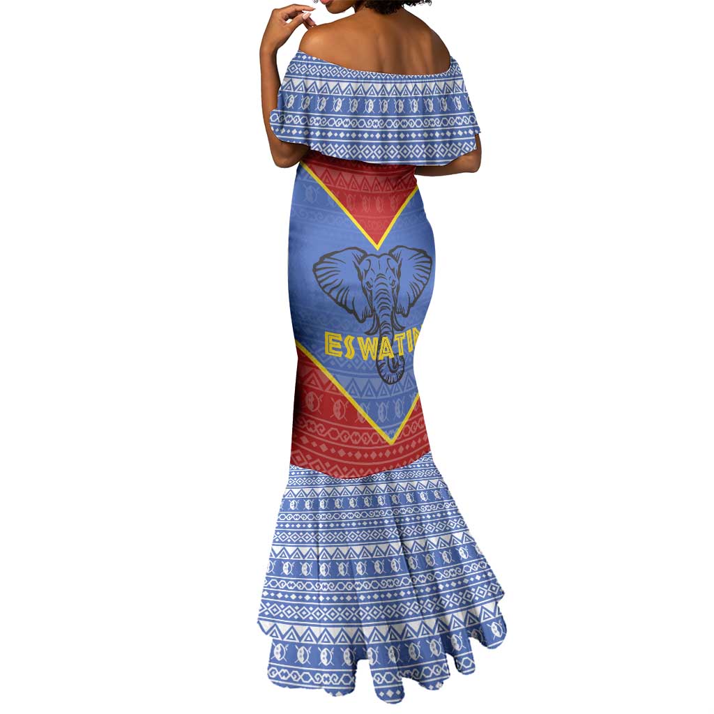 Elephant Eswatini Mermaid Dress Swaziland Shield Tribal Pattern and National Flag