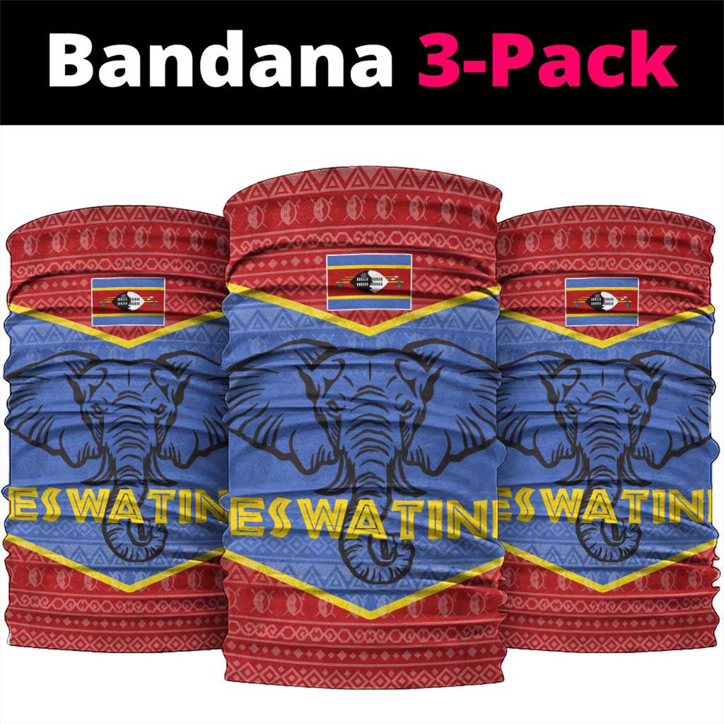 Elephant Eswatini Neck Gaiter Swaziland Shield Tribal Pattern and National Flag TS04