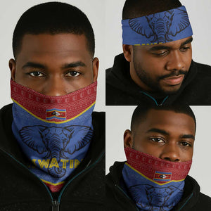 Elephant Eswatini Neck Gaiter Swaziland Shield Tribal Pattern and National Flag TS04