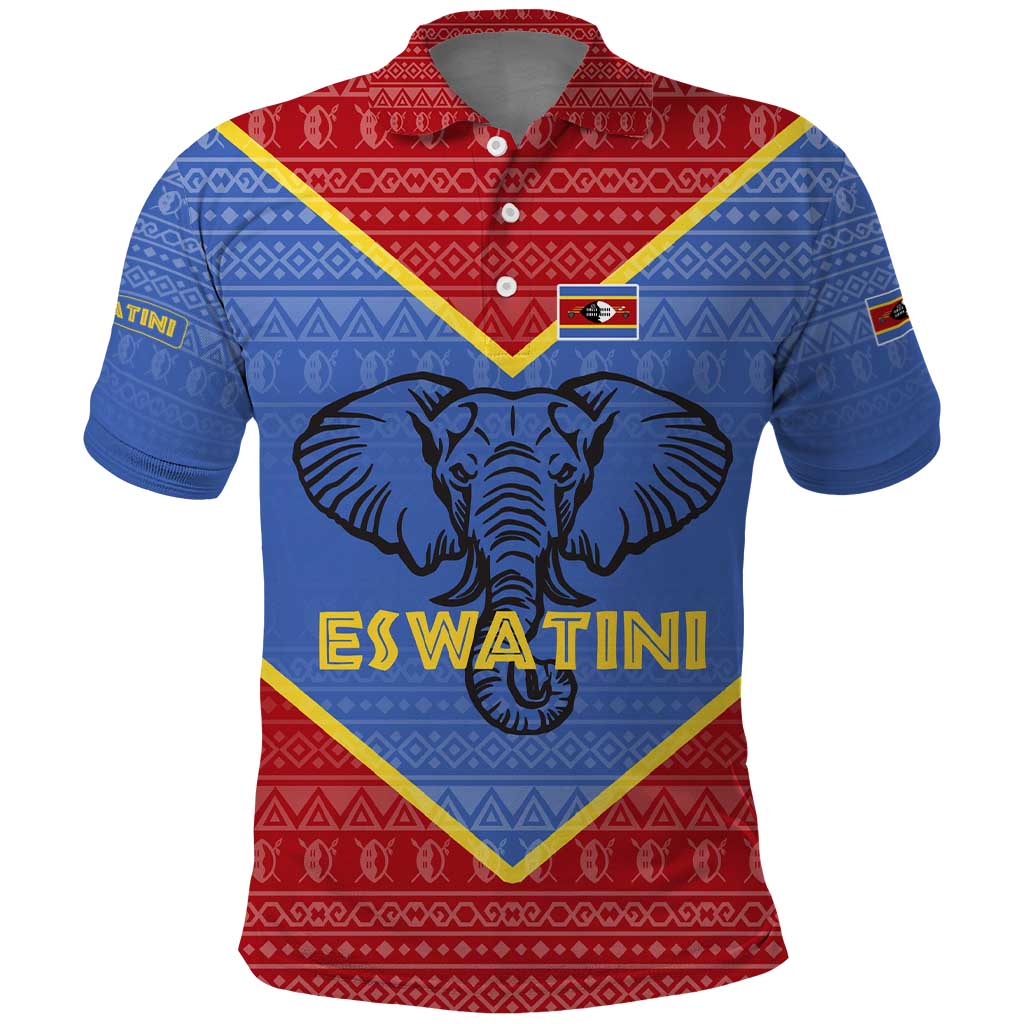 Elephant Eswatini Polo Shirt Swaziland Shield Tribal Pattern and National Flag