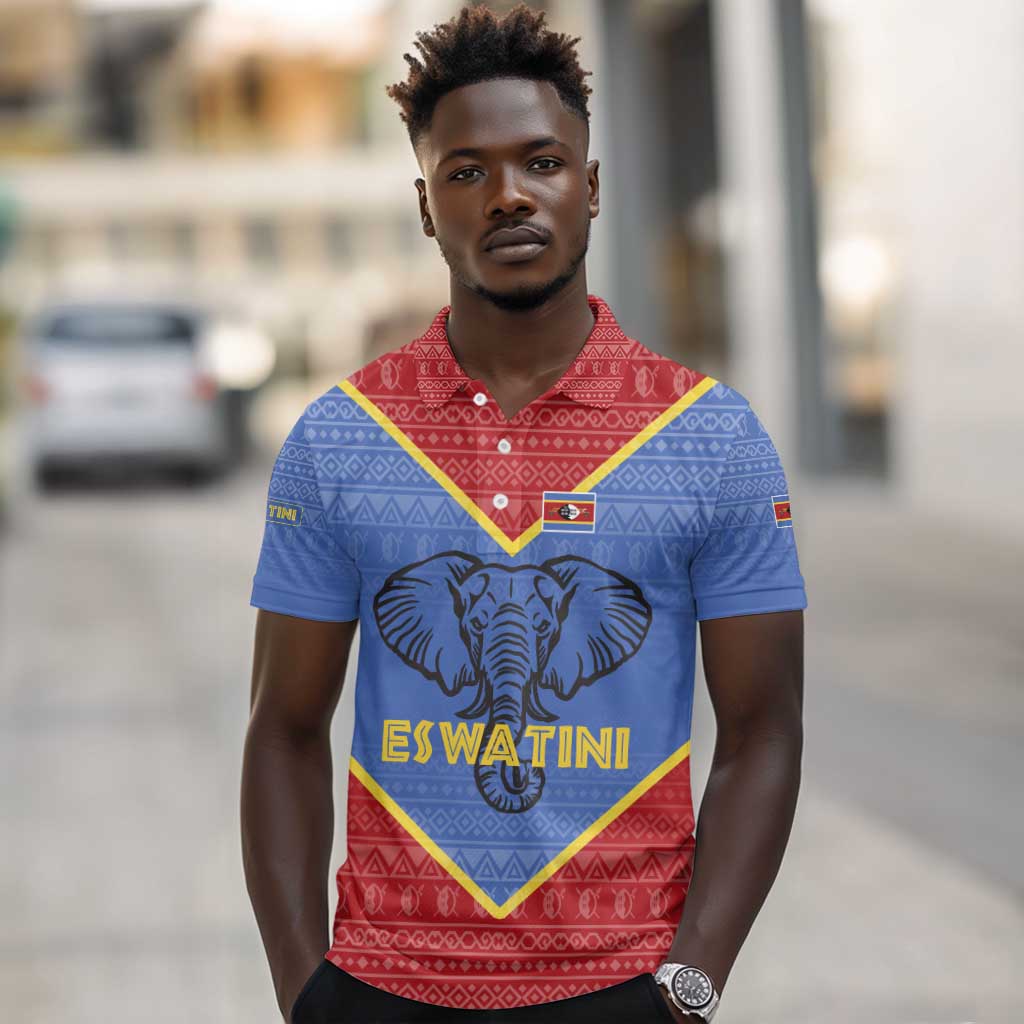 Elephant Eswatini Polo Shirt Swaziland Shield Tribal Pattern and National Flag