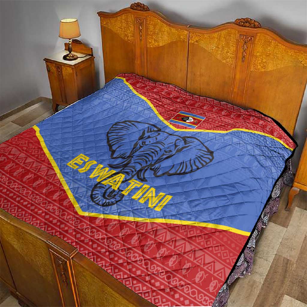 Elephant Eswatini Quilt Swaziland Shield Tribal Pattern and National Flag
