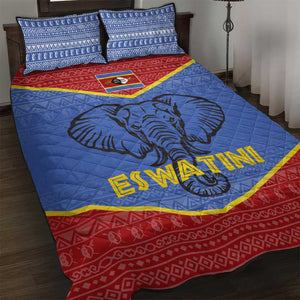 Elephant Eswatini Quilt Bed Set Swaziland Shield Tribal Pattern and National Flag