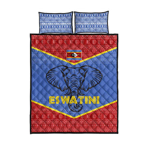 Elephant Eswatini Quilt Bed Set Swaziland Shield Tribal Pattern and National Flag