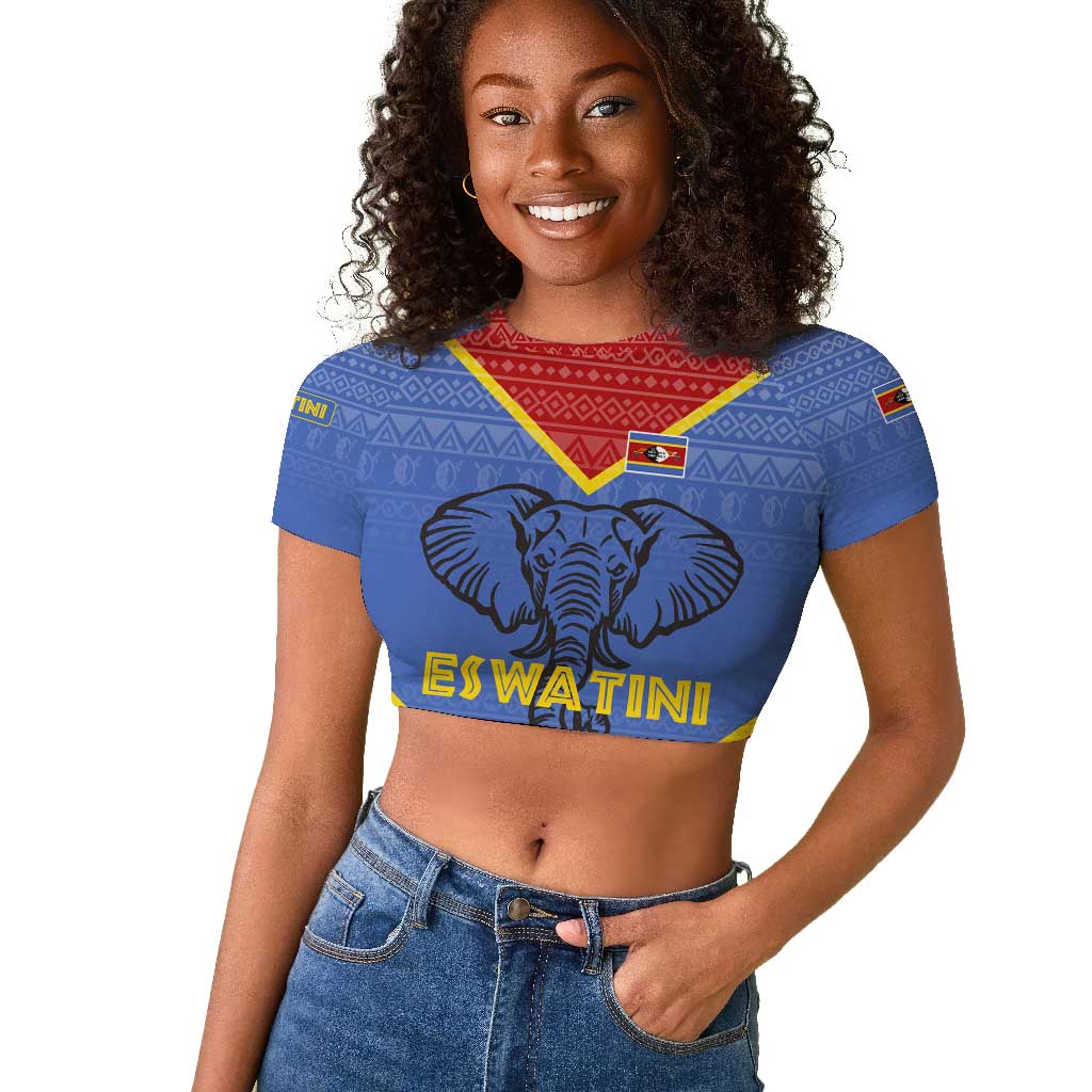 Elephant Eswatini Raglan Cropped T shirt Swaziland Shield Tribal Pattern and National Flag
