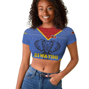 Elephant Eswatini Raglan Cropped T shirt Swaziland Shield Tribal Pattern and National Flag