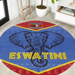 Elephant Eswatini Round Carpet Swaziland Shield Tribal Pattern and National Flag