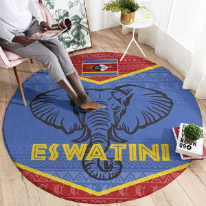 Elephant Eswatini Round Carpet Swaziland Shield Tribal Pattern and National Flag