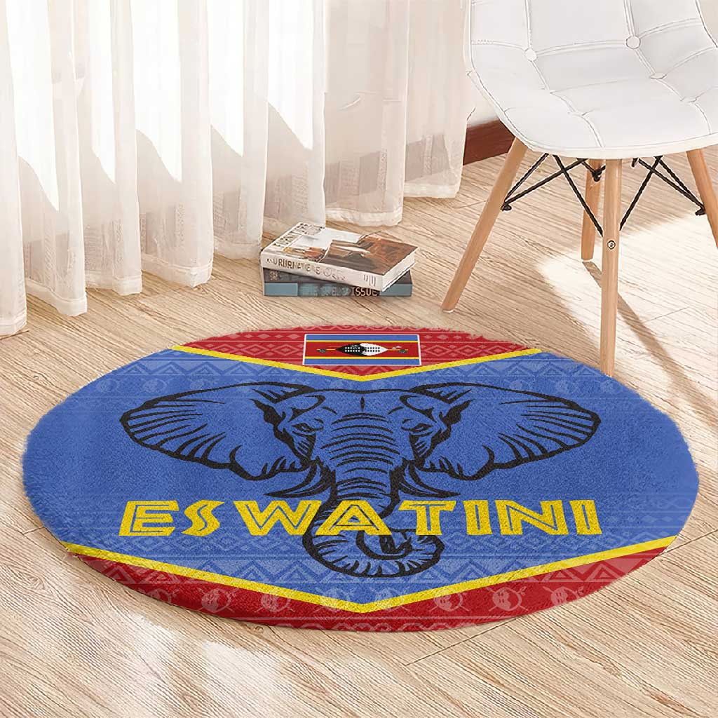 Elephant Eswatini Round Carpet Swaziland Shield Tribal Pattern and National Flag