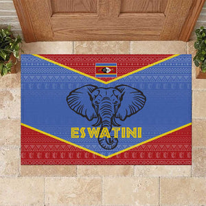 Elephant Eswatini Rubber Doormat Swaziland Shield Tribal Pattern and National Flag