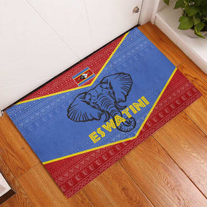 Elephant Eswatini Rubber Doormat Swaziland Shield Tribal Pattern and National Flag