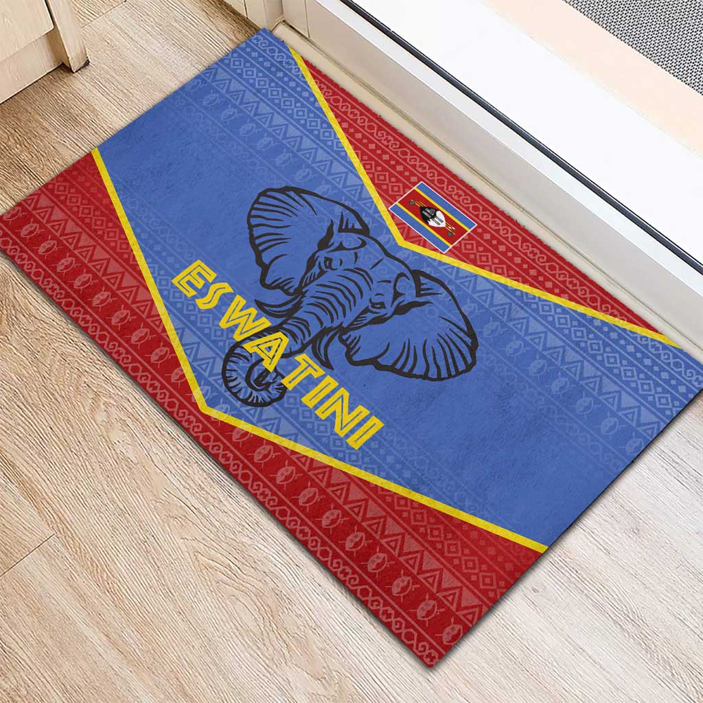 Elephant Eswatini Rubber Doormat Swaziland Shield Tribal Pattern and National Flag