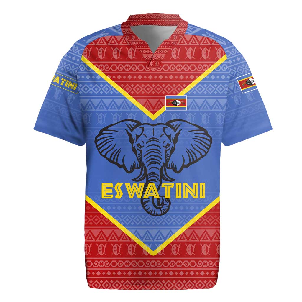 Elephant Eswatini Rugby Jersey Swaziland Shield Tribal Pattern and National Flag
