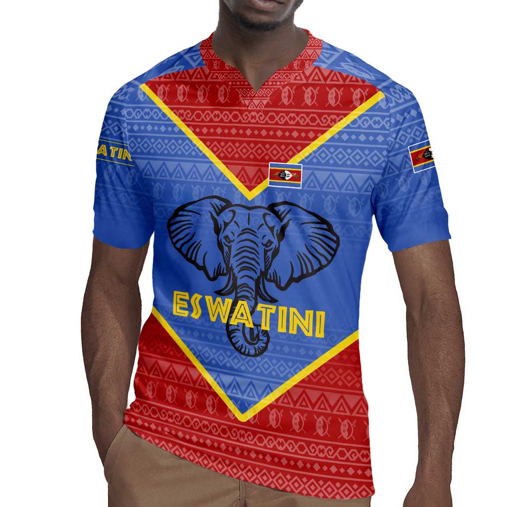 Elephant Eswatini Rugby Jersey Swaziland Shield Tribal Pattern and National Flag