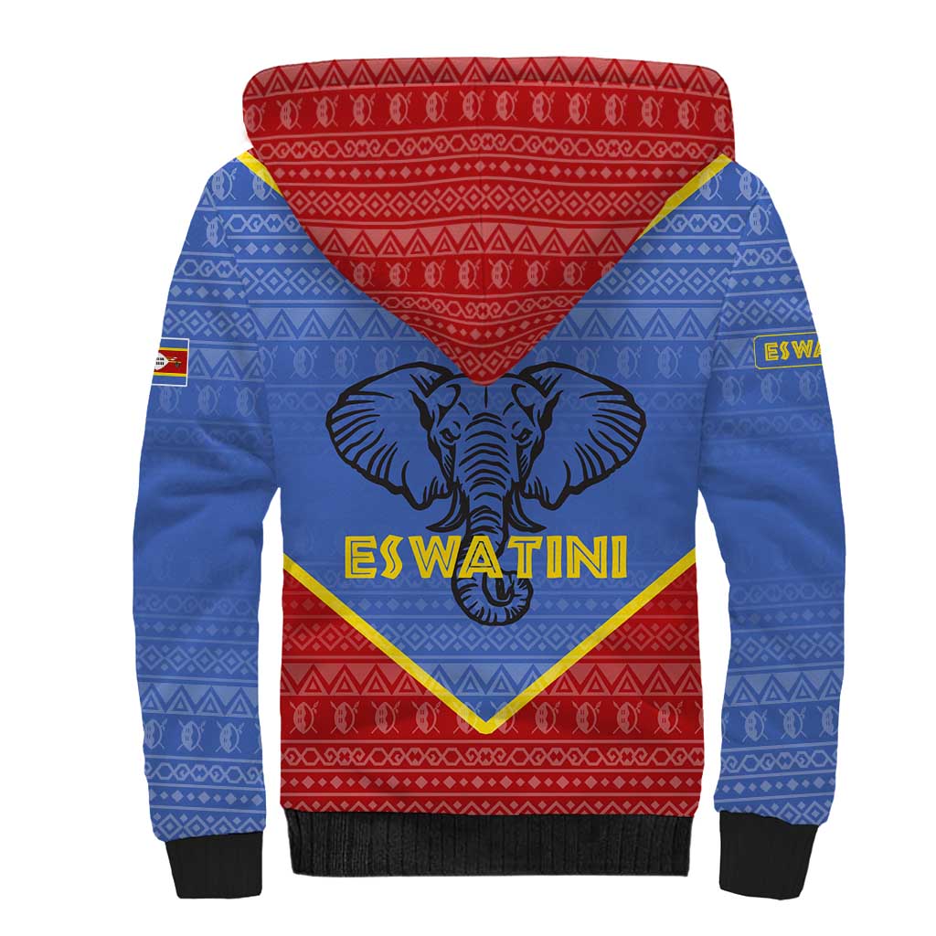 Elephant Eswatini Sherpa Hoodie Swaziland Shield Tribal Pattern and National Flag