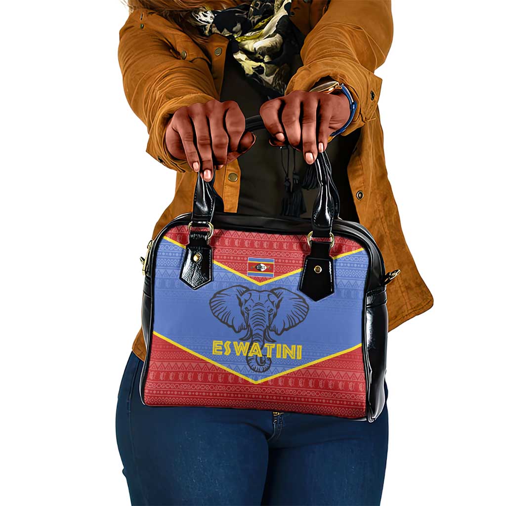 Elephant Eswatini Shoulder Handbag Swaziland Shield Tribal Pattern and National Flag