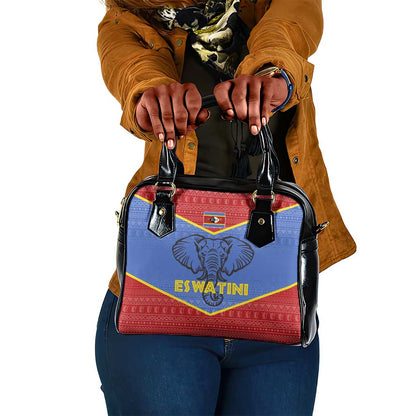 Elephant Eswatini Shoulder Handbag Swaziland Shield Tribal Pattern and National Flag