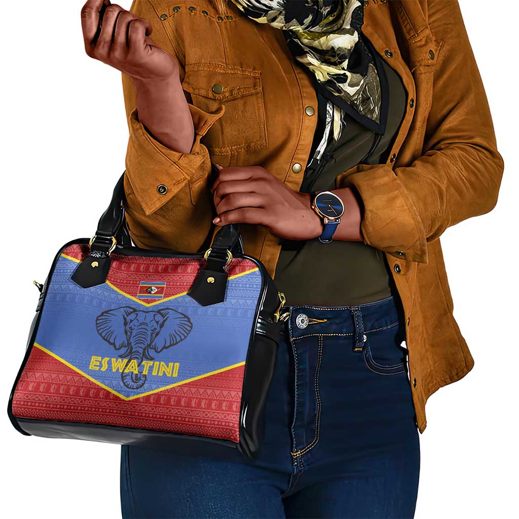 Elephant Eswatini Shoulder Handbag Swaziland Shield Tribal Pattern and National Flag