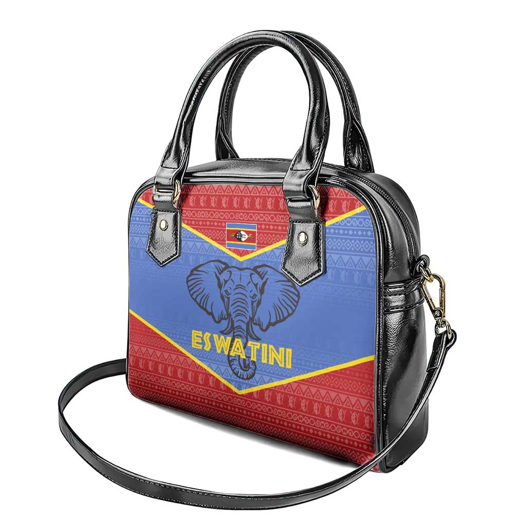 Elephant Eswatini Shoulder Handbag Swaziland Shield Tribal Pattern and National Flag