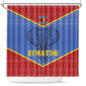 Elephant Eswatini Shower Curtain Swaziland Shield Tribal Pattern and National Flag