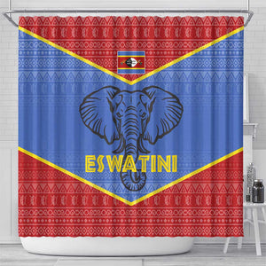 Elephant Eswatini Shower Curtain Swaziland Shield Tribal Pattern and National Flag