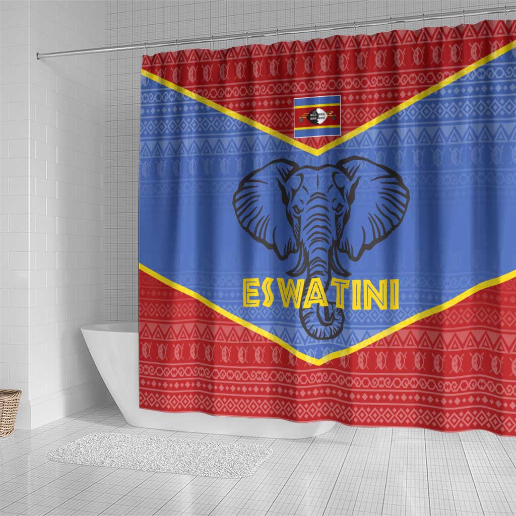 Elephant Eswatini Shower Curtain Swaziland Shield Tribal Pattern and National Flag