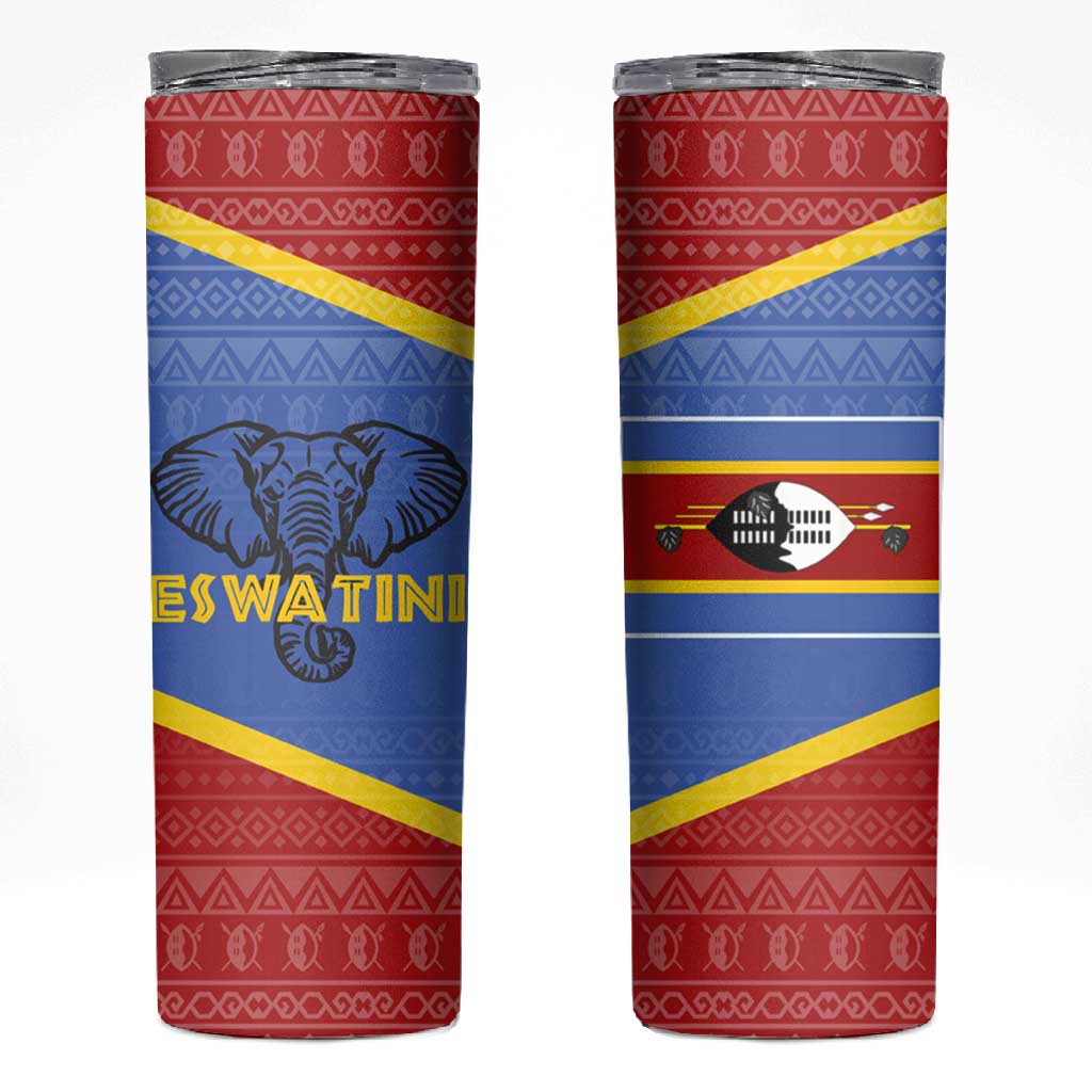 Elephant Shield Pattern Elephant Eswatini Skinny Tumbler Swaziland Shield Tribal Pattern and ...