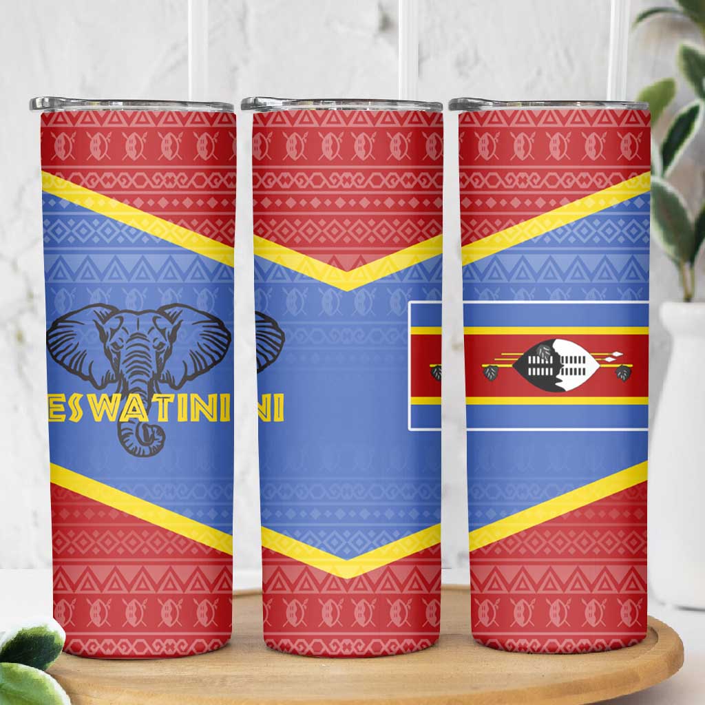 Elephant Eswatini Skinny Tumbler Swaziland Shield Tribal Pattern and National Flag