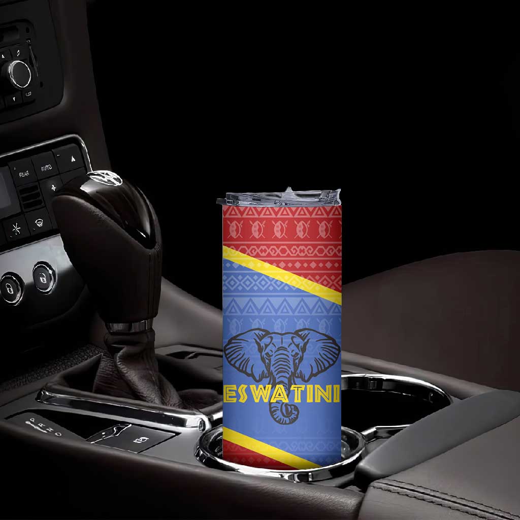 Elephant Eswatini Skinny Tumbler Swaziland Shield Tribal Pattern and National Flag